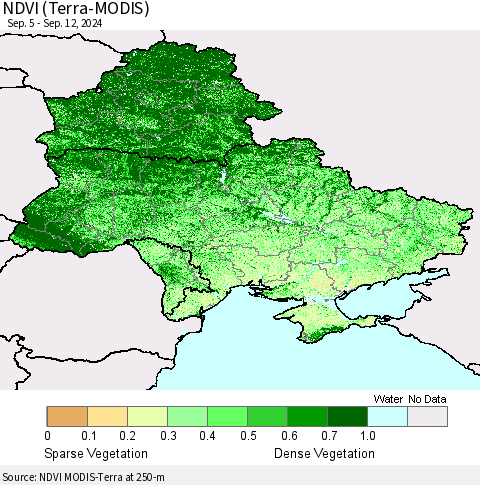 Ukraine, Moldova and Belarus NDVI (Terra-MODIS) Thematic Map For 9/5/2024 - 9/12/2024