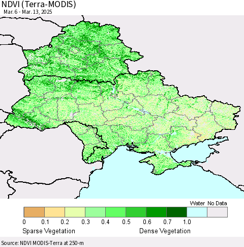 Ukraine, Moldova and Belarus NDVI (Terra-MODIS) Thematic Map For 3/6/2025 - 3/13/2025