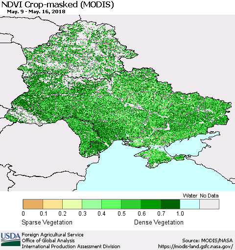 Ukraine, Moldova and Belarus Cropland NDVI (Terra-MODIS) Thematic Map For 5/11/2018 - 5/20/2018