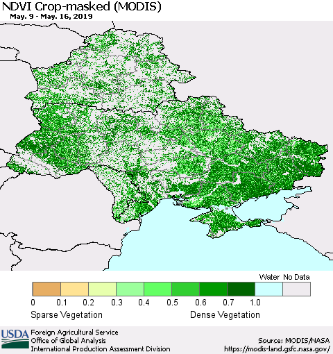 Ukraine, Moldova and Belarus Cropland NDVI (Terra-MODIS) Thematic Map For 5/11/2019 - 5/20/2019