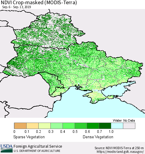 Ukraine, Moldova and Belarus Cropland NDVI (Terra-MODIS) Thematic Map For 9/11/2019 - 9/20/2019