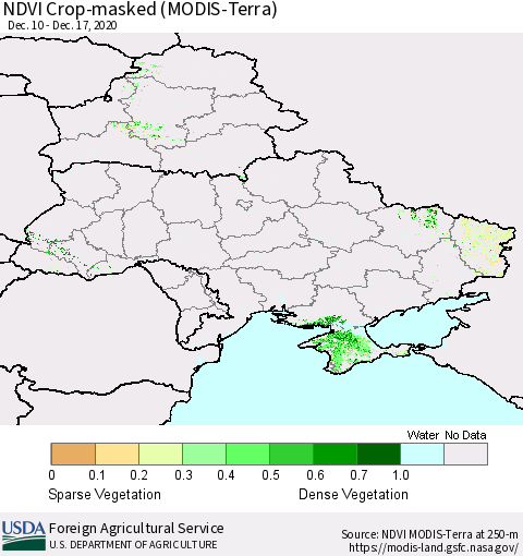 Ukraine, Moldova and Belarus Cropland NDVI (Terra-MODIS) Thematic Map For 12/11/2020 - 12/20/2020