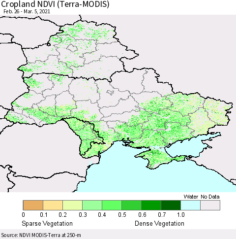 Ukraine, Moldova and Belarus Cropland NDVI (Terra-MODIS) Thematic Map For 2/26/2021 - 3/5/2021