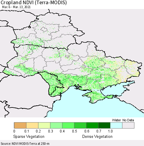 Ukraine, Moldova and Belarus Cropland NDVI (Terra-MODIS) Thematic Map For 3/6/2021 - 3/13/2021