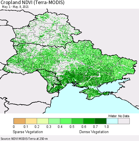 Ukraine, Moldova and Belarus Cropland NDVI (Terra-MODIS) Thematic Map For 5/1/2021 - 5/8/2021
