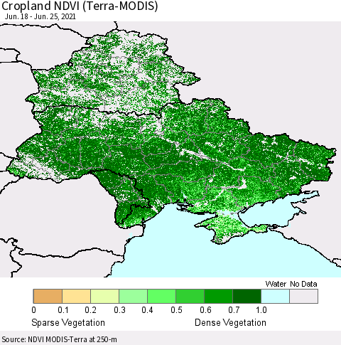 Ukraine, Moldova and Belarus Cropland NDVI (Terra-MODIS) Thematic Map For 6/18/2021 - 6/25/2021