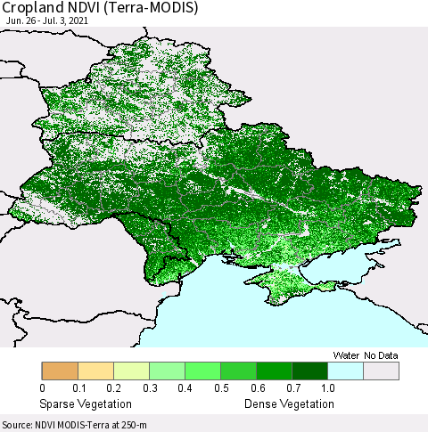 Ukraine, Moldova and Belarus Cropland NDVI (Terra-MODIS) Thematic Map For 6/26/2021 - 7/3/2021