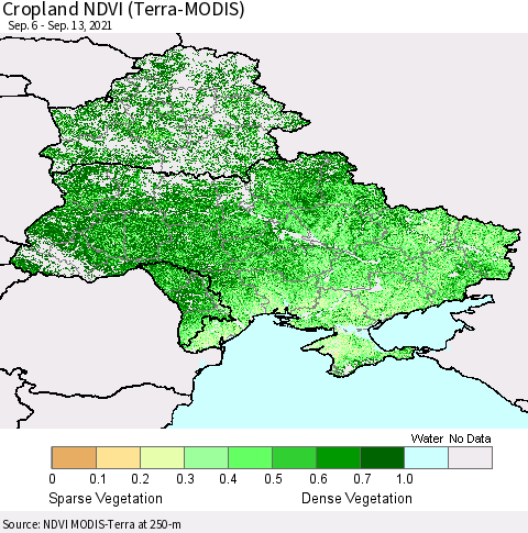 Ukraine, Moldova and Belarus Cropland NDVI (Terra-MODIS) Thematic Map For 9/6/2021 - 9/13/2021