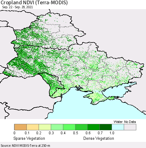 Ukraine, Moldova and Belarus Cropland NDVI (Terra-MODIS) Thematic Map For 9/22/2021 - 9/29/2021