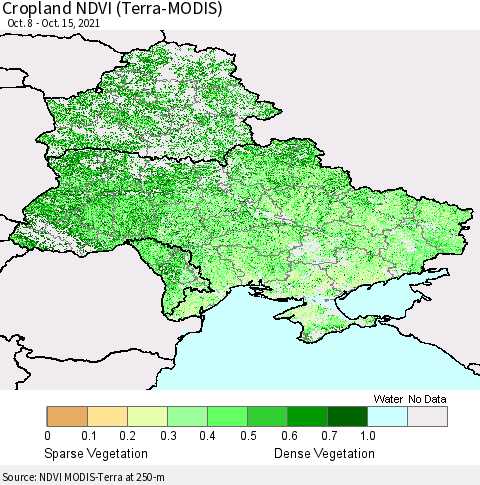 Ukraine, Moldova and Belarus Cropland NDVI (Terra-MODIS) Thematic Map For 10/8/2021 - 10/15/2021