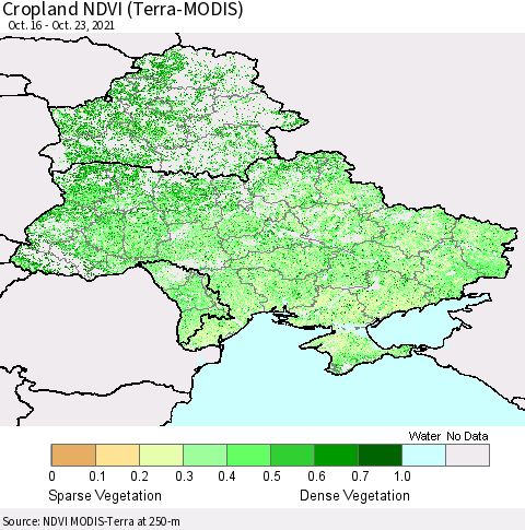 Ukraine, Moldova and Belarus Cropland NDVI (Terra-MODIS) Thematic Map For 10/16/2021 - 10/23/2021