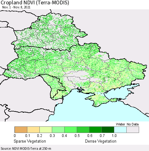 Ukraine, Moldova and Belarus Cropland NDVI (Terra-MODIS) Thematic Map For 11/1/2021 - 11/8/2021