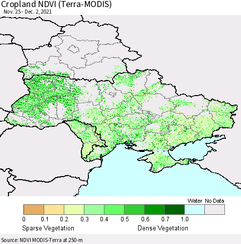 Ukraine, Moldova and Belarus Cropland NDVI (Terra-MODIS) Thematic Map For 11/25/2021 - 12/2/2021