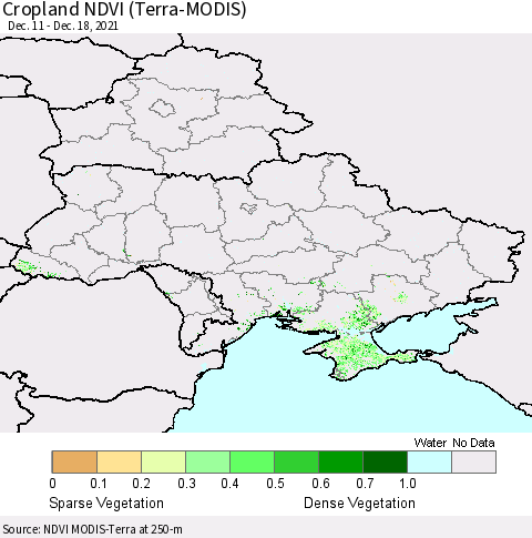 Ukraine, Moldova and Belarus Cropland NDVI (Terra-MODIS) Thematic Map For 12/11/2021 - 12/18/2021