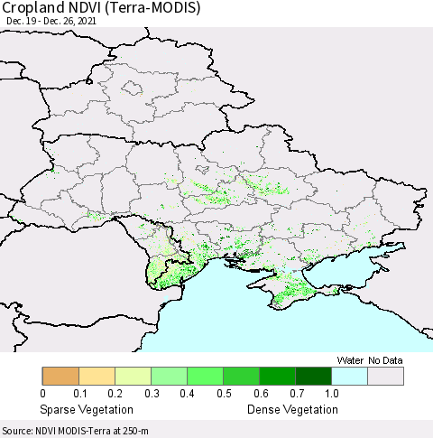 Ukraine, Moldova and Belarus Cropland NDVI (Terra-MODIS) Thematic Map For 12/19/2021 - 12/26/2021