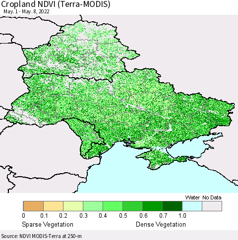 Ukraine, Moldova and Belarus Cropland NDVI (Terra-MODIS) Thematic Map For 5/1/2022 - 5/8/2022