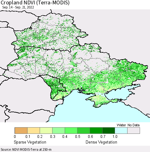 Ukraine, Moldova and Belarus Cropland NDVI (Terra-MODIS) Thematic Map For 9/14/2022 - 9/21/2022
