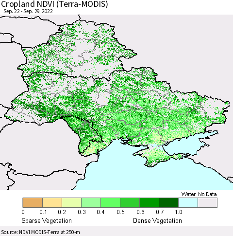 Ukraine, Moldova and Belarus Cropland NDVI (Terra-MODIS) Thematic Map For 9/22/2022 - 9/29/2022