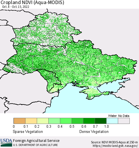 Ukraine, Moldova and Belarus Cropland NDVI (Terra-MODIS) Thematic Map For 10/11/2022 - 10/20/2022