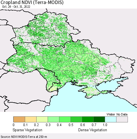 Ukraine, Moldova and Belarus Cropland NDVI (Terra-MODIS) Thematic Map For 10/24/2022 - 10/31/2022