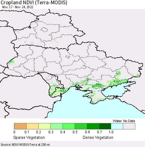 Ukraine, Moldova and Belarus Cropland NDVI (Terra-MODIS) Thematic Map For 11/17/2022 - 11/24/2022