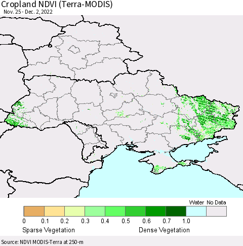 Ukraine, Moldova and Belarus Cropland NDVI (Terra-MODIS) Thematic Map For 11/25/2022 - 12/2/2022