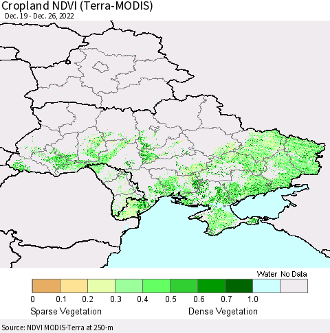 Ukraine, Moldova and Belarus Cropland NDVI (Terra-MODIS) Thematic Map For 12/19/2022 - 12/26/2022