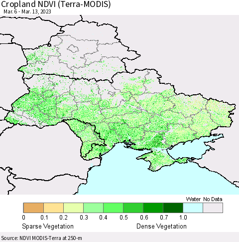 Ukraine, Moldova and Belarus Cropland NDVI (Terra-MODIS) Thematic Map For 3/6/2023 - 3/13/2023