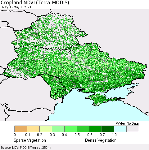 Ukraine, Moldova and Belarus Cropland NDVI (Terra-MODIS) Thematic Map For 5/1/2023 - 5/8/2023