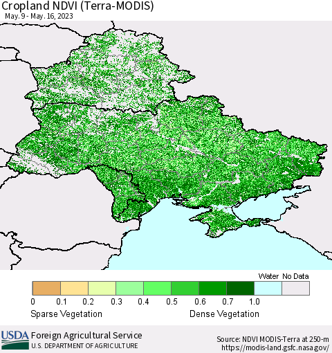 Ukraine, Moldova and Belarus Cropland NDVI (Terra-MODIS) Thematic Map For 5/11/2023 - 5/20/2023