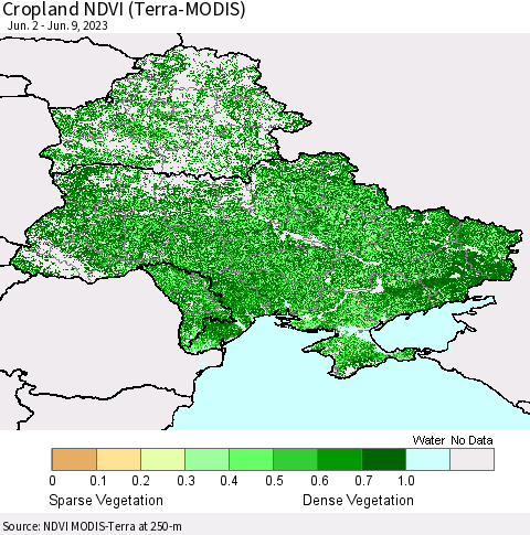 Ukraine, Moldova and Belarus Cropland NDVI (Terra-MODIS) Thematic Map For 6/2/2023 - 6/9/2023