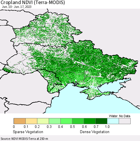 Ukraine, Moldova and Belarus Cropland NDVI (Terra-MODIS) Thematic Map For 6/10/2023 - 6/17/2023