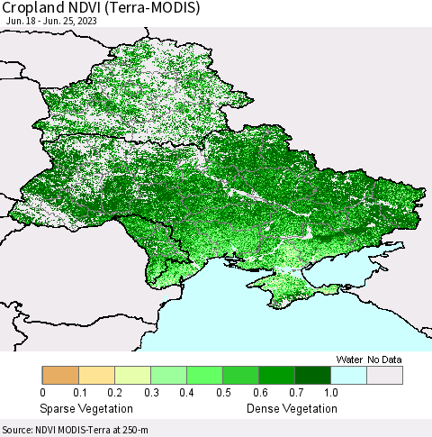 Ukraine, Moldova and Belarus Cropland NDVI (Terra-MODIS) Thematic Map For 6/18/2023 - 6/25/2023