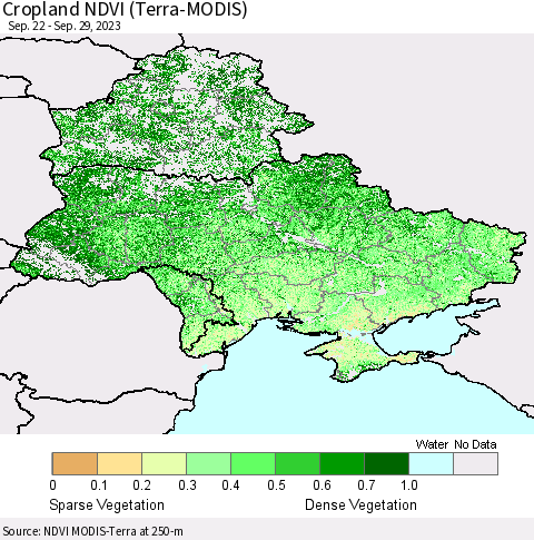Ukraine, Moldova and Belarus Cropland NDVI (Terra-MODIS) Thematic Map For 9/22/2023 - 9/29/2023