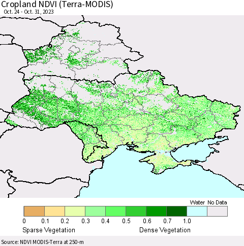 Ukraine, Moldova and Belarus Cropland NDVI (Terra-MODIS) Thematic Map For 10/21/2023 - 10/31/2023