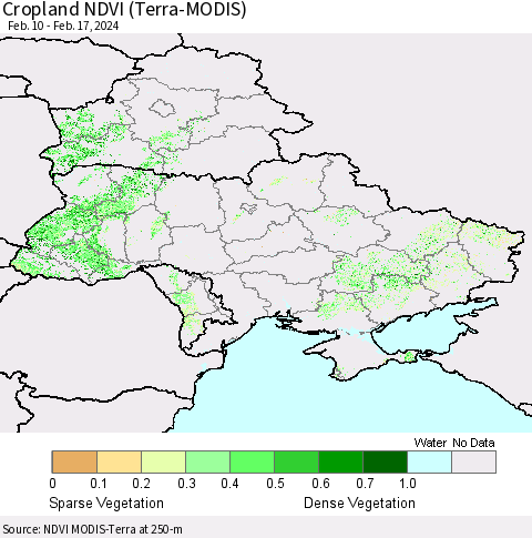 Ukraine, Moldova and Belarus Cropland NDVI (Terra-MODIS) Thematic Map For 2/10/2024 - 2/17/2024