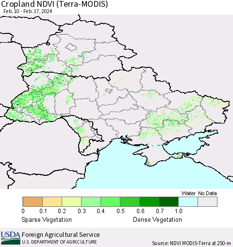 Ukraine, Moldova and Belarus Cropland NDVI (Terra-MODIS) Thematic Map For 2/11/2024 - 2/20/2024