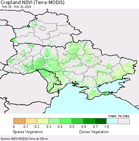 Ukraine, Moldova and Belarus Cropland NDVI (Terra-MODIS) Thematic Map For 2/18/2024 - 2/25/2024