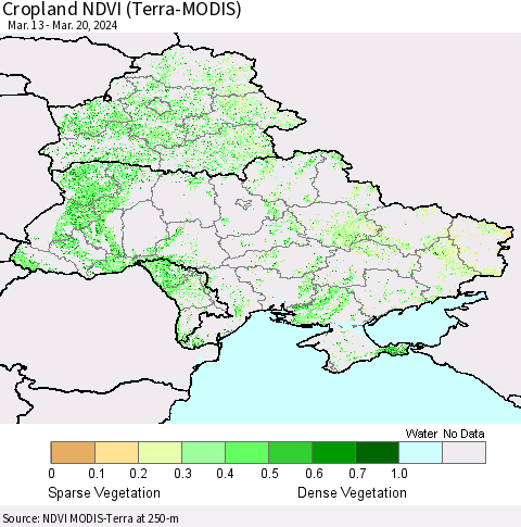 Ukraine, Moldova and Belarus Cropland NDVI (Terra-MODIS) Thematic Map For 3/13/2024 - 3/20/2024