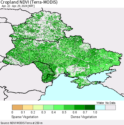 Ukraine, Moldova and Belarus Cropland NDVI (Terra-MODIS) Thematic Map For 4/22/2024 - 4/29/2024