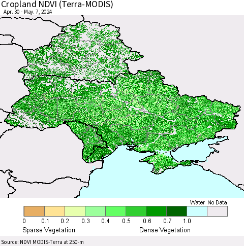 Ukraine, Moldova and Belarus Cropland NDVI (Terra-MODIS) Thematic Map For 4/30/2024 - 5/7/2024
