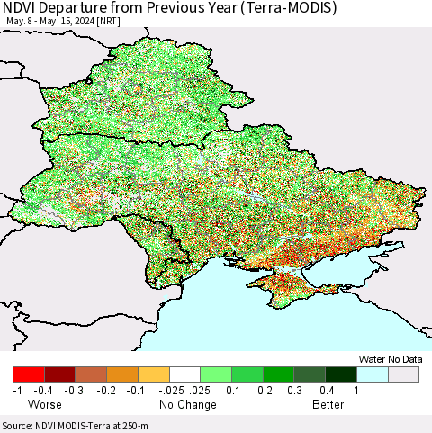 Ukraine, Moldova and Belarus NDVI Departure from Previous Year (Terra-MODIS) Thematic Map For 5/8/2024 - 5/15/2024