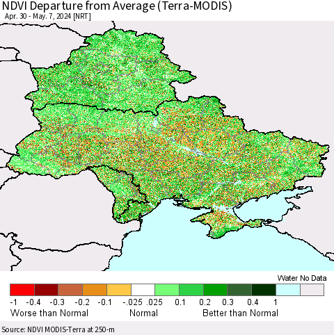 Ukraine, Moldova and Belarus NDVI Departure from Average (Terra-MODIS) Thematic Map For 4/30/2024 - 5/7/2024