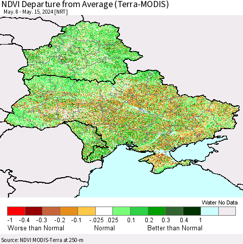 Ukraine, Moldova and Belarus NDVI Departure from Average (Terra-MODIS) Thematic Map For 5/8/2024 - 5/15/2024