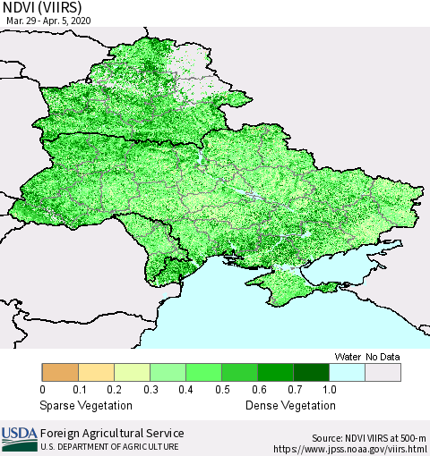 Ukraine, Moldova and Belarus NDVI (VIIRS) Thematic Map For 4/1/2020 - 4/10/2020