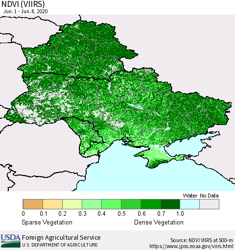 Ukraine, Moldova and Belarus NDVI (VIIRS) Thematic Map For 6/1/2020 - 6/10/2020
