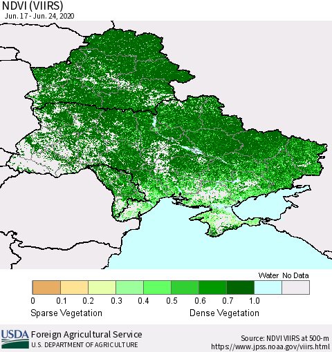 Ukraine, Moldova and Belarus NDVI (VIIRS) Thematic Map For 6/21/2020 - 6/30/2020