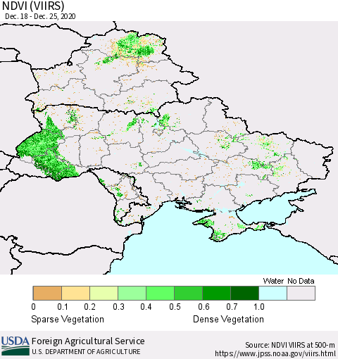 Ukraine, Moldova and Belarus NDVI (VIIRS) Thematic Map For 12/21/2020 - 12/31/2020