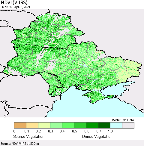 Ukraine, Moldova and Belarus NDVI (VIIRS) Thematic Map For 3/30/2021 - 4/6/2021