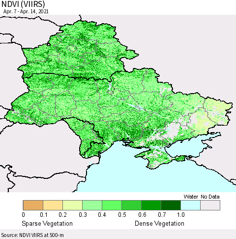 Ukraine, Moldova and Belarus NDVI (VIIRS) Thematic Map For 4/7/2021 - 4/14/2021